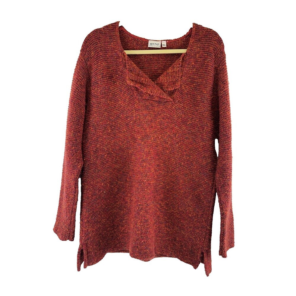 Habitat Sweater Red Orange V-Neck Tunic Pullover Mid‎ Weight Womens Medium Large